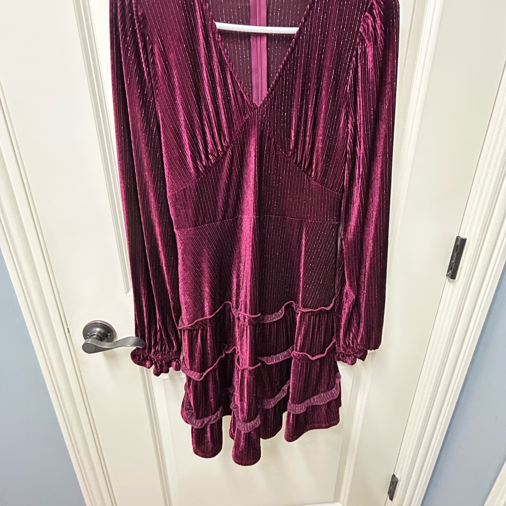 Elegant velvet Burgundy Long-Sleeve Dress small